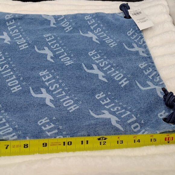 Hollister Denim Drawstring Backpack Cinch Bag Blue Logo Print Y2K - Picture 6 of 7